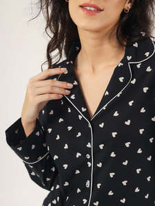 Ensemble de pyjama pour femmes en coton 100% à manches longues avec imprimé à pois blancs, vêtements de nuit classiques longs - Product Image 3