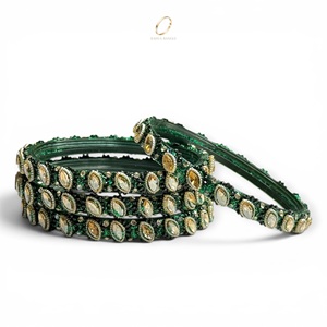 Bracelets en verre kashmiri décoratifs en pierre verte, les plus vendus, pour femmes, pour mariage et festivals, à prix de gros - Product Image 3