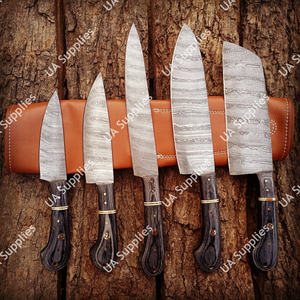 New Damascus Steel <b>Knife</b> <b>Set</b> 5 Pcs High Quality Olive Wood Handle Japanese Style Kitchen <b>Knives</b> OEM/ ODM Support Low Moqs - Product Image 3
