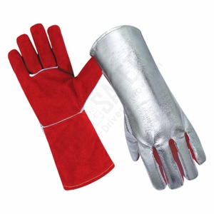 Gants en cuir de vachette pleine fleur aluminisé haute résistance à la chaleur, certification CE, épaisseur 11 oz, manchette de sécurité pour les travaux de lutte contre les incendies - Product Image 1