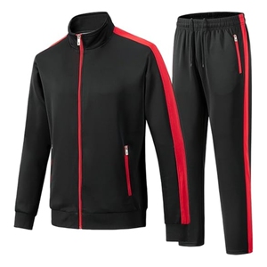 Ensemble sportif unisexe noir 2 pièces à manches longues en molleton tricoté antibactérien avec capuche, bande latérale et fermeture éclair – Collection Hiver Standard - Product Image 3