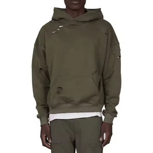 Sweat à capuche oversize pour homme, effet vieilli, style streetwear vintage, en molleton de coton, fournisseur en gros - Product Image 4