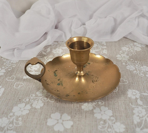 Vintage Small <b>Brass</b> Chamberstick Candle Holder <b>Antique</b> <b>Brass</b> Taper Candle Stand Handheld <b>Candlestick</b> Holder Decorative - Product Image 1