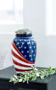 Urna Funeraria Metálica American Heritage con Diseño de Estrellas y Rayas, Tapa Plateada Honor a la Libertad y Acabado Premium - Product Image 4