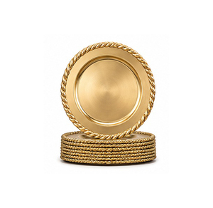 Round <b>Vintage</b> Metal Charger <b>Plate</b> Solid Design Polished Finish Durable for Party Dishes - Product Image 5