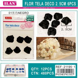 Fiore decorativo in tessuto Ilan 2,5 cm nero 6 pezzi per artigianato e decorazione - Product Image 3