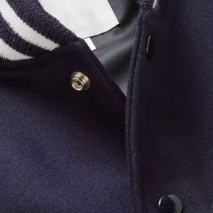 Veste universitaire unisexe en laine Econex Sports, bleu marine, avec patch brodé lettre S, col montant, coupe classique, style preppy - Product Image 5