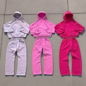 Conjunto Deportivo Unisex de Color Sólido con Capucha, Sudadera Larga y Pantalones Deportivos, Ropa Casual de Otoño para Adultos, 100% Algodón de Peso Medio - Product Image 4