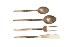 Handcrafted Brass Gold Cutlery Set Modern Slim Round Stem Handle Spoon Fork Knife <b>Flatware</b> Wholesale - Product Image 4