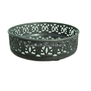 Plateau de service en métal et verre de forme ronde Luxe Royal Vente à chaud Plateau de service décoratif en métal rond et en verre miroir Utilisation - Product Image 3