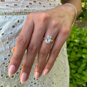 Luxury Elongated Antique 2.75ct <b>Cushion</b> Lab Diamond Engagement Ring With Claw Prongs Two Tone 18K Yellow Gold Solitaire Ring - Product Image 4