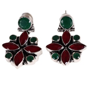 Trendy Monalisa Zircon Oxidized Bohemian Flower Stud <b>Earring</b> <b>Silver</b> Finish Brass Ethnic Fashion Party Jewellery Bulk Supplier - Product Image 4
