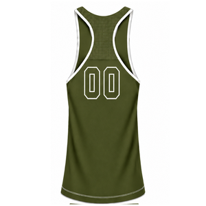 Olive Green <b>White</b> Swim <b>Tank</b> <b>Top</b> Sleeveless Racerback Lightweight Quick Dry Breathable Training Performance Athletic Swimwear - Product Image 2
