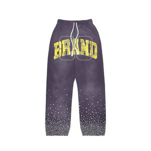 Custom Rhinestone Tracksuit Set Heavyweight Fleece Zip Up <b>Hoodie</b> Jogger Pants Winter Streetwear - Product Image 2