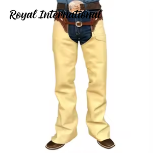 ROYAL INTERNATIONAL Premium Natural Tan Leather Western Cowboy Horse <b>Riding</b> <b>Chaps</b> Customizable Colors High Quality Protective - Product Image 1