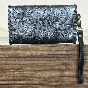 Women's RFID Blocking Gift New Floral Design <b>Wristlet</b> Wallet Tooled Leather Clutch Purses Fashion Women Card Money Phone Wallet - Product Image 5