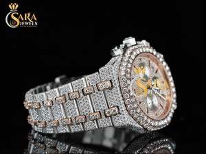 นาฬิกาฮิปฮอปประดับเพชรเต็มเรือน คุณภาพพรีเมียม กลไกญี่ปุ่น หน้าปัดกระจก แสดงผลแบบอนาล็อก ของขวัญพิเศษสำหรับวันวาเลนไทน์ - Product Image 2