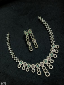 Classic American Diamond Bridal Jewelry <b>Set</b> Two-Piece Necklace and Earrings for Wedding Fashionable Classic Style - Product Image 3