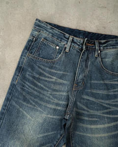Custom Vintage Washed Mid Rise Straight Leg Denim Jeans Men Premium Cotton Casual Streetwear Regular Fit OEM ODM Embroidery - Product Image 1