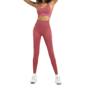 Conjuntos Deportivos para Mujer al por Mayor: Leggings de Yoga de Cintura Alta y Sujetador Deportivo Elástico, Trajes de Gimnasio para Ejercicio, Color Sólido - Product Image 1
