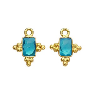 Abalorios de Topacio Azul Londres y Cuarzo con Baño de Oro en Latón – Conectores de Cristal Rectangulares para Creación de Joyas - Product Image 1