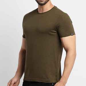 T-shirt pour homme vert olive à col rond et manches courtes, coupe classique, jersey décontracté, 100% coton, 220 grammes, couleur unie, design simple - Product Image 4