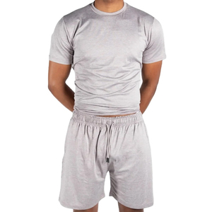Summer Men's Casual Shorts Set Short Sleeve <b>T</b>-<b>Shirt</b> Solid Tracksuit 2-Piece Breathable Cotton Quick Dry Front Logo - Product Image 1