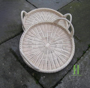 Bandeja de Mimbre Tejida a Mano Vintage Más Vendida con Asa de Madera, Bandeja Redonda Decorativa para Servir, Mesa de Centro y Almacenamiento de Pan - Product Image 6