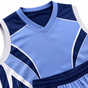 Conjunto de Uniforme de Baloncesto Personalizado para Hombre, Cuello en V, Sin Mangas, Sublimado, Malla Transpirable, Diseño Geométrico Azul, Corte Atlético - Product Image 4