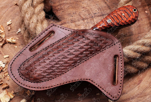 Cuchillo de caza y camping de hoja fija de acero D2 hecho a mano, estilo vaquero personalizado, con funda de cuero. - Product Image 6