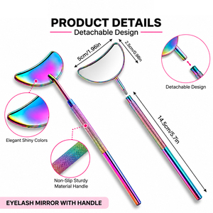 Espejo de mano para pestañas con mango, diseño desmontable, marco metálico de color arcoíris, herramienta de maquillaje con aumento de 3X - Product Image 3