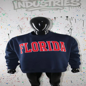 เสื้อสเวตเชิ้ตคอเต่าสีฟลอริด้าบลู 100% ปักลายสีแดง คอเสื้อกว้าง ด้ายคุณภาพดี - Product Image 1