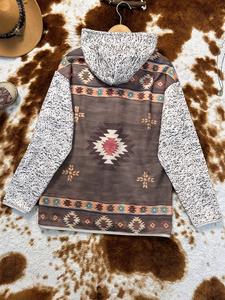 Sweat-shirt à capuche asymétrique à imprimé géométrique bohème pour femme Aussie Edge, manches longues, tricoté en mélange de coton - Product Image 4