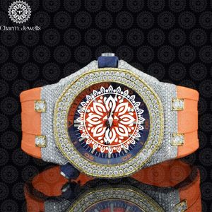 Montre de luxe Charm Jewells en acier inoxydable, boîtier carré de 40 mm, bracelet en cuir orange, accents de diamants, cadran en verre, mouvement mécanique - Product Image 5