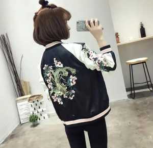 Embroidered Reversible Varsity <b>Jacket</b> Black <b>Sequin</b> Front Logo Regular Fit Turn-down Collar Zipper Closure <b>Men</b> Autumn - Product Image 5