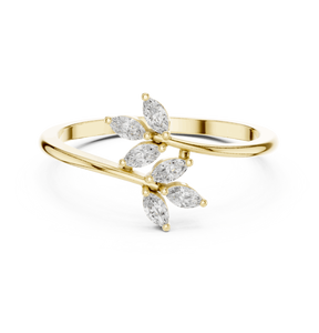 Anillo de Oro Rosa de 14K con Diamante Cultivado en Laboratorio, Corte Marquesa, Diseño de Hoja de Laurel, Certificado IGI, para Mujer, Nuevo - Product Image 1