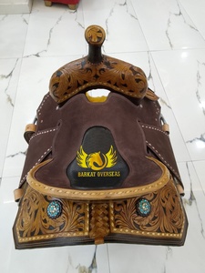 Silla de montar western de cuero genuino de doble tono personalizada con diseño de tachuelas de cobre, portátil, para equitación y doma, hecha a medida. - Product Image 4