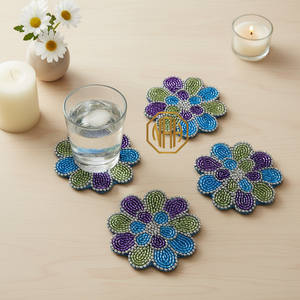 2026 Top-Selling Handmade Eco-Friendly Flower-Shaped Multi-Color Glass <b>Beaded</b> <b>Coasters</b> Indian Craft Wholesale for Stylish Table - Product Image 1