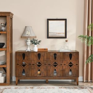 60.5\" Mid Century Modern 4-Door TV Media Console <b>Table</b> Sideboard <b>Buffet</b> Cabinet with Adjustable Storage Stand with Practicality - Product Image 2