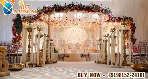 Piliers de bougies traditionnels pour mariage indien, Mandap, vente en gros, personnalisables, thème doré, style temple, décoration de scène pour cérémonie hindoue, États-Unis - Product Image 5