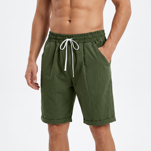 Shorts Bermuda en coton vert uni pour homme avec cordon de serrage à la taille et poches, décontractés, respirants, mi-longs - Product Image 6