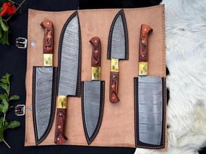 A&M ENTERPRISES 5-Piece Damascus Steel Chef Kitchen <b>Knife</b> <b>Set</b> Wooden Handles Handmade Eco-Friendly High-Polish Finish Adjustable - Product Image 5