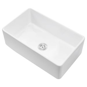 Lavello da Cucina Bianco Stile Rustico 33.5x20 Pollici con Grembialino Frontale, Vasca Singola Quadrata in Argilla Refrattaria, Installazione Sottopiano, Workstation con Opzioni Multiple di Alimentazione CA - Product Image 2