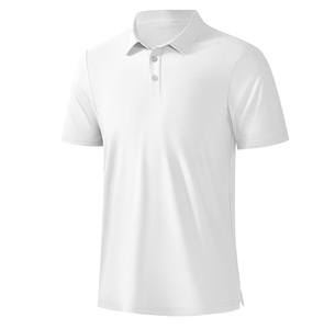 Polo à manches courtes blanc pour homme, couleur unie, tissu Oxford tissé décontracté, coupe classique, design boutonné - Product Image 1