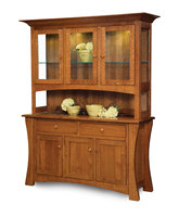 Buffet en bois de style artisanal moderne Pindel avec portes vitrées et 3 tiroirs de rangement pour salle à manger et cuisine