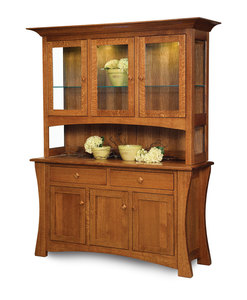 Craftsman Style Wood <b>Sideboard</b> Hutch with Glass Doors and Storage Drawers for Dining Room Furniture - Product Image 1