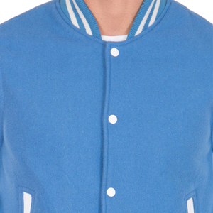 Mens Sky Blue Varsity Jacket White Sleeves Letterman Bomber Jacket Casual Baseball Style High School College Fashion <b>Winter</b> <b>Coat</b> - Product Image 4