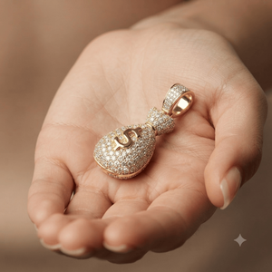 Collar de Oro Sólido de 14K de Moda con Colgante Personalizado de Diamante Moissanita en Forma de Bolsa de Dinero y Símbolo de la Riqueza - Product Image 5