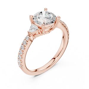 Anillo de Diamante Moissanite de Corte Redondo con Piedras Laterales Trillón: Plata Chapada en Oro Rosa de 14K, Joyería de Aniversario para Ella - Product Image 4