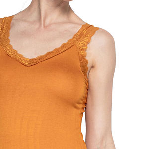 Women's Orange Knitted Tank <b>Top</b> V-<b>Neck</b> <b>Lace</b> Trim Casual Breathable Solid Color Sleeveless <b>Top</b> spandex workout <b>top</b> Knitted tank - Product Image 4